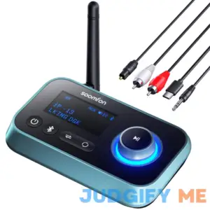 Bluetooth Transmitter Receiver - SOOMFON 3-in-1 Bluetooth 5.0 Audio Adapter for 2 Headphones with LCD Display Adjustable Volume
