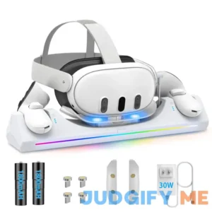 Catlyn for Meta Quest 3 Charging Dock: 30W Fast Charging ROG Colorful Lights Quest 3 Accessories - Charging Stand for Oculus Quest 3 Controller and