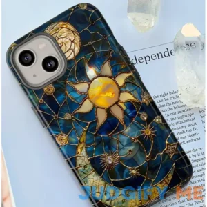 Celestial Stained Glass Print Moon & Stars Phone Case