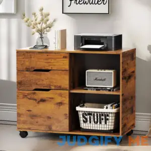 DUMOS Lateral File Cabinet with 3 Drawers Rolling Wooden Printer Stand Under Desk Storage Organizer with 4 Wheels Adjustable Shelf for Office Home