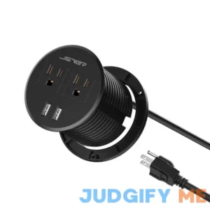 Desktop Power Grommet JSVER Mini Desktop Power Strip Hide Recessed Power Grommet Socket with 2 AC Outlets and 2 USB Charging Ports Cable for a 3-1/8