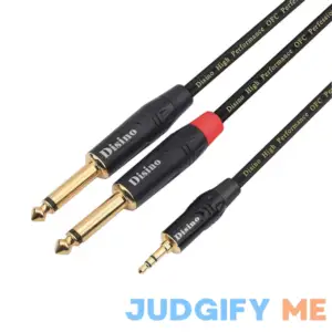 Disino 1/8 inch TRS Stereo to Dual 1/4 inch TS Mono Y-Splitter Cable 3.5mm Aux Mini Jack Stereo Breakout Cable Path Cords