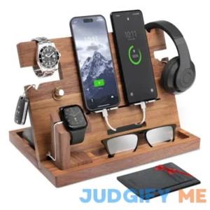 ETERLUCK Wooden Docking Station Men Nightstand Organizer Bundle w/RFID Blocking Leather Wallet