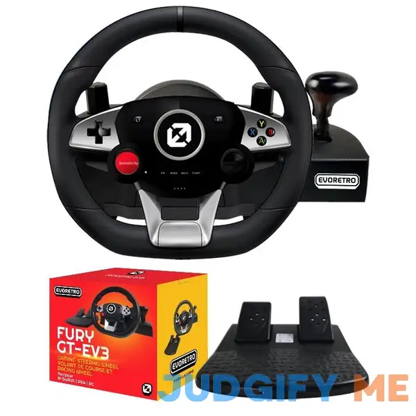 EVORETRO Steering Wheel for PC Racing Wheel Pedals Paddle & Stick Shifter EVORETRO Steering Wheel for PC Racing Wheel Pedals Paddle & Stick Shifter