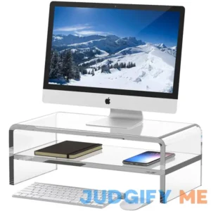 Egchi Clear Acrylic Monitor Stand Riser 2 Tier 5.5 Inches High Clear Computer Desk Organizer Shelf for Multi Media PC Storage Laptop