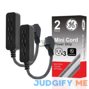 GE 3 Outlet Power Strip Extension Cord with Multiple Outlets 6 Inch Braided Short Cord Extension Cord Grounded Flat Plug