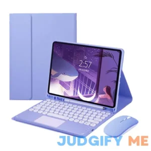 Galaxy Tab A9+ A9 Plus 11 '' 2023 SM-X210/X215/X216 Keyboard Cover with Touchpad Cute Round Key Slim Smart Magnetic Detachable BT Keyboard (Purple)