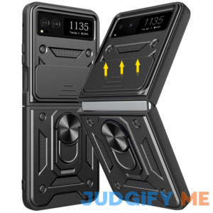 Haeuorey for Motorola Razr 2023 Case with Camera Cover & Kickstand