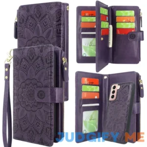 Harryshell Detachable Magnetic Zipper Wallet Leather Case Cash Pocket with 12 Card Slots Holder Wrist Strap for Samsung Galaxy S21 5G 6.2 Inch (2021