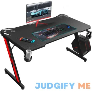 Homall Gaming Desk 44 Inch Computer Desk Gaming Table Z Shaped Pc Gaming Workstation Home Office Desk with Carbon Fiber Surface Cup Holder and