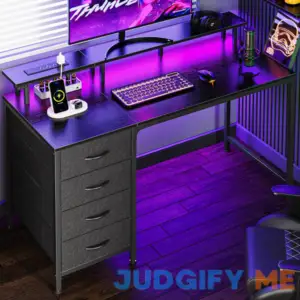 Huuger 47 Inch Computer Desk with Power Outlets and LED Lights