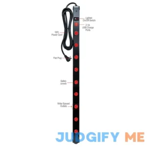 Hyper Tough 9 Outlet 10ft Metal Strip Cord with 2 USB Ports