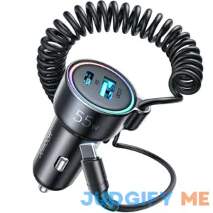 JOYROOM JR-CL07 3 in 1 55W PD USB-C / Type-C + USB Interface Car Charger with USB-C / Type-C Spring Data Cable