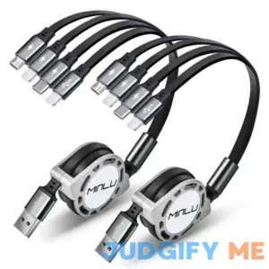 Minlu Multi Charging Cable 4A 2Pack 4Ft Retractable Multi Fast Charger Cable Multiple Charging Cord