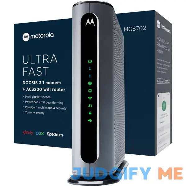Motorola Mg8702 DOCSIS 3.1 Cable Modem Wi-Fi Router with Intelligent Power Boost Motorola Mg8702 DOCSIS 3.1 Cable Modem Wi-Fi Router with Intelligent Power Boost