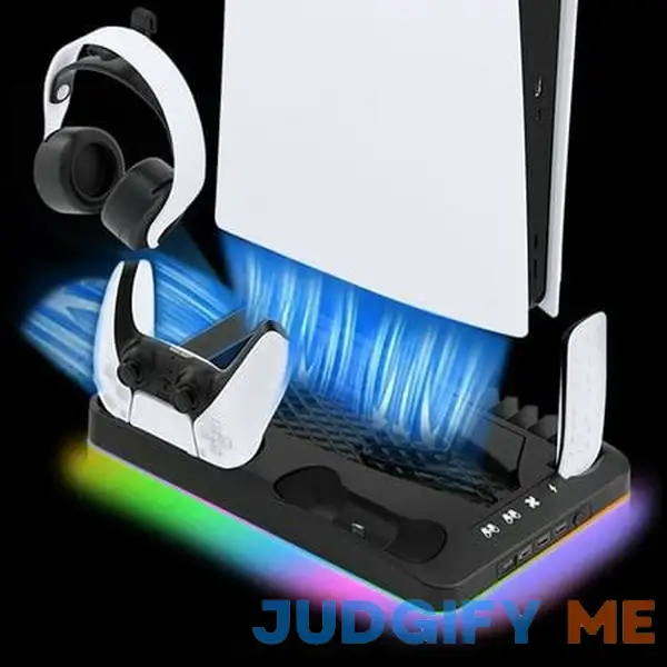 Netnew PS5 Stand Charger with Cooling Fan and Dual PS5 Controller Charging Station PS5 Accessories with LED and 3 Port USB Hub for Playstation 5 Netnew PS5 Stand Charger with Cooling Fan and Dual PS5 Controller Charging Station PS5 Accessories with LED and 3 Port USB Hub for Playstation 5