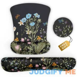 PULAIXIN Keyboard Wrist Rest Support Ergonomic Mouse Pad Desk Memory Foam Keyboard Set Mousepad with Wrist Rest for Computer Keyboard Black Flower