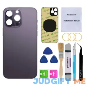 Perzework OEM Rear Back Glass Replacement for iPhone 14 Pro Max 6.7 inches with Reparing Toolkit and Pre-installed Adhesive (Deep Purple)