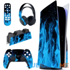 Playvital Blue Flame Full Set Skin Decal for ps5 Console Disc Edition