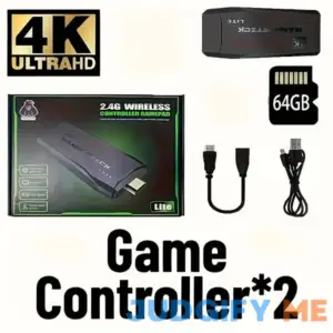 Portable 4K HD TV Game Console Stick With 2 Wireless Mini Game Player 64GB TF Card Gamepad