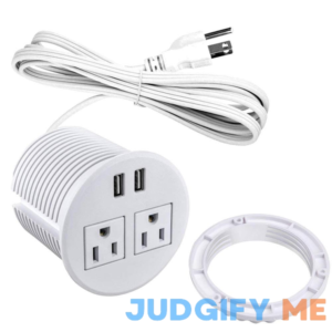Power Grommet with USB for Desk Desktop Power Data Outlet with 2 Ac Outlets and 2 USB Ports 6'ft Heavy Duty Power Cord White