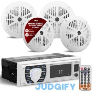 Pyle Marine Radio Receiver Speaker Set 12v Single Din Style Bluetooth Waterproof Digital Boat