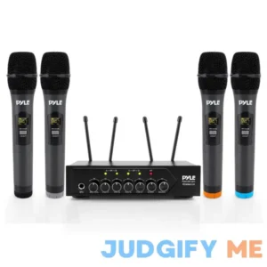 Pyle Wireless Microphone System Set w/ Bluetooth Receiver Base & 4 Handheld Mics