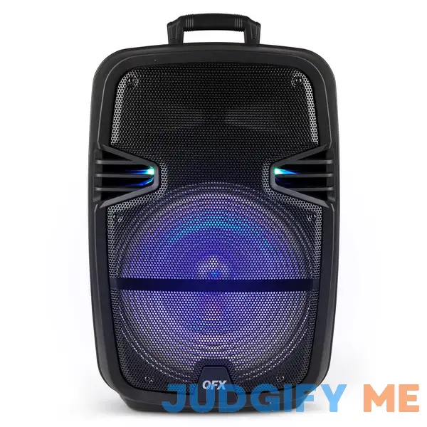 QFX 15 inch Rechargeable Bluetooth Speaker System with LED Lights and Microphone QFX 15 inch Rechargeable Bluetooth Speaker System with LED Lights and Microphone