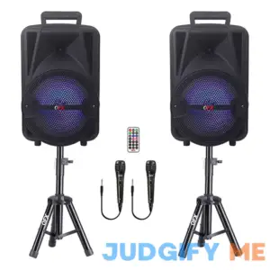 QFX Rechargeable Portable Bluetooth Speakers w/ Microphones and Stands
