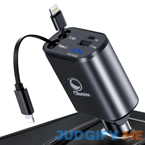 Retractable Car Charger 4 in 1 Fast Car Phone Charger 66W WIth 2 Retractable Type C Cords Retractable Car Charger 4 in 1 Fast Car Phone Charger 66W WIth 2 Retractable Type C Cords