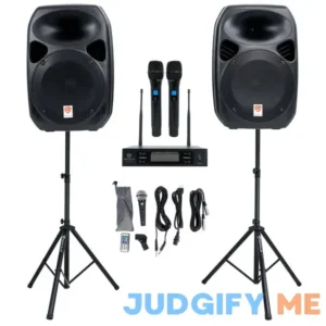 Rockville RPG122K 12" Powered Speakers w/Bluetooth+Dual UHF Wireless Mics+Stands