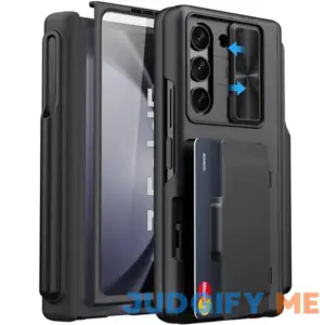 SIXBOX for Samsung Galaxy Z Fold 5 Case with Card Holder & S Pen Holder & Slide Lens Cover