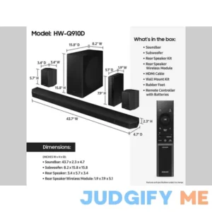 Samsung Q-series 9.1.2 ch. Wireless Dolby ATMOS Soundbar + Rear Speakers w/ Q-Symphony / HW-Q910D