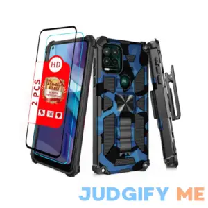 Shockproof Camouflage Military Grade Drop Tested Phone Case with Built in Kickstand with Screen Protector Holster Belt Clip Fits for Moto G Stylus