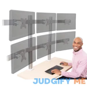 Six Monitor Mount – Clamp-On Monitor Arm with 6 Adjustable Vesa Mounts – Silver – Stand Steady