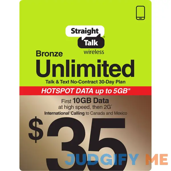 Straight Talk $35 Bronze Unlimited Talk & Text 30-Day Prepaid Plan (10gb of data at high speeds then 2g*) with 5GB Data Hotspot Enabled + Int'l Straight Talk $35 Bronze Unlimited Talk & Text 30-Day Prepaid Plan (10gb of data at high speeds then 2g*) with 5GB Data Hotspot Enabled + Int'l