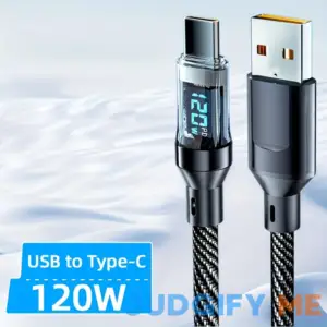 Super Fast Charging Cable: 120W 6A USB Type C Charge Cable with LCD Display