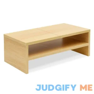 TEAMIX 2 Tiers Desktop Monitor Stand Riser 20 Inch Printer Stand with Storage Small TV Riser Laptop Wooden Desk Organizer Shelf Bookshelf Maple