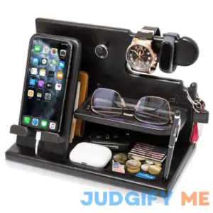 TESLYAR Wood Phone Docking Station Ash Key Holder Stand Watch Organizer Men Husband Wife Anniversary Dad Birthday Nightstand Pur