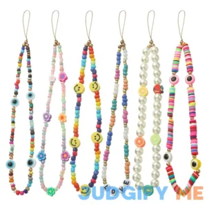 Taouzi 6PCS Beaded Phone Lanyard Face Charm Fruit Star Pearl Rainbow Color Chain Wrist Strap for Women Girls