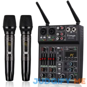 Tiimge Professional Audio Mixer With Dual Wireless Microphone Sound Board Console System Interface 4 Channel Dj Mixer USB Bluetooth MP3 Computer