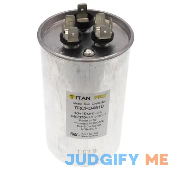Titan Pro 45+10 MFD 440 V Round Run Capacitor TRCFD4510 Titan Pro 45+10 MFD 440 V Round Run Capacitor TRCFD4510