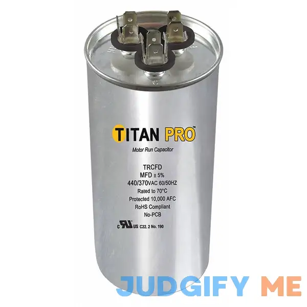 Titan Pro TRCFD6010 Run Capacitor 60+10 MFD 440/370 Volt Round Titan Pro TRCFD6010 Run Capacitor 60+10 MFD 440/370 Volt Round