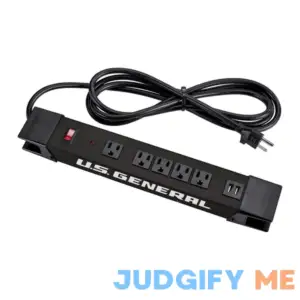 U.S. GENERAL 5-Outlet Magnetic Power Strip with Metal Housing and 2 USB Ports