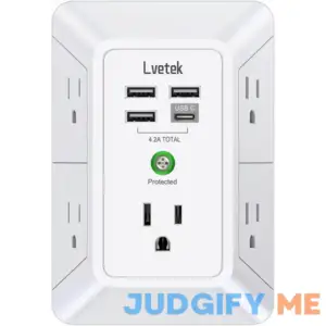 USB Wall Charger Surge Protector 5 Outlet Extender with 4 USB Ports 3 Sided 1680J Power Strip Multi Plug Outlets Wall Adapter Spaced
