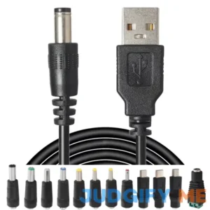 USB to DC Power Charging Cable with 12pcs DC Barrel Jack Universal Laptop Power Adapter Tips USB 2.0 to DC 5.5x2.1mm Plug Micro USB Type-C Connector