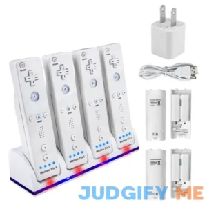 Upgraded Wii Remote Controller Covanm 4 Port Wii Charging Station with 4 Rechargeable Battery for Wii (4 Port Charging Station+4 Replacement