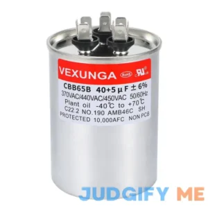 VEXUNGA AC Capacitor 40+5 uF 40/5 MFD 370 or 440 or 450 VAC CBB65B Dual Run Start Capacitors for Air Conditioner Compacitor Motor or Compressor Fan