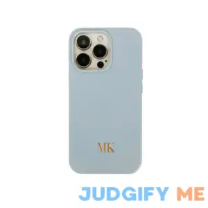 Valerie Constance Personalized Custom iPhone 14 Leather Case - Compatible with MagSafe - Light Blue - Designer Monogram - iPhone 14 Pro