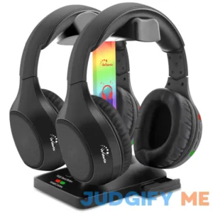 WallarGe Dual Wireless Headphones for TV Watching with 5.8GHz RF Transmitter Charging Dock